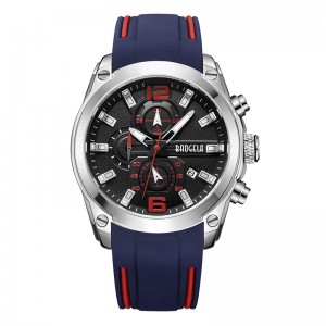 Baogela Chronograph อนาล็อกควอตซ์นาฬิกาพร้อมวันที่ส่องสว่างมือกันน้ำซิลิโคนสายรัดข้อมือข้อมือสำหรับผู้ชายสีน้ำเงิน 22609